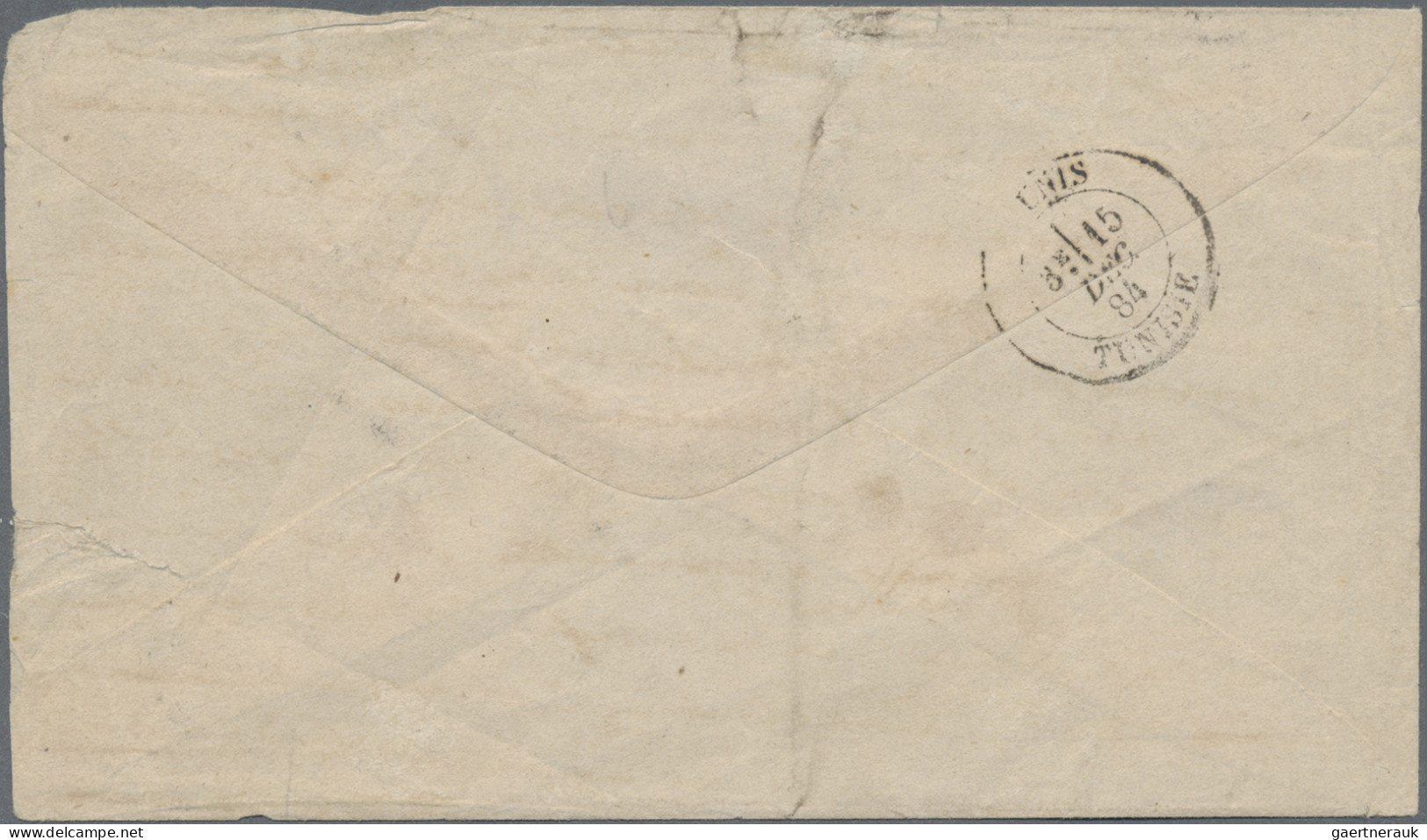 French Post Offices In The Levant: 1884, Sage 15c. Blue On Cover From "TRIPOLI B - Other & Unclassified