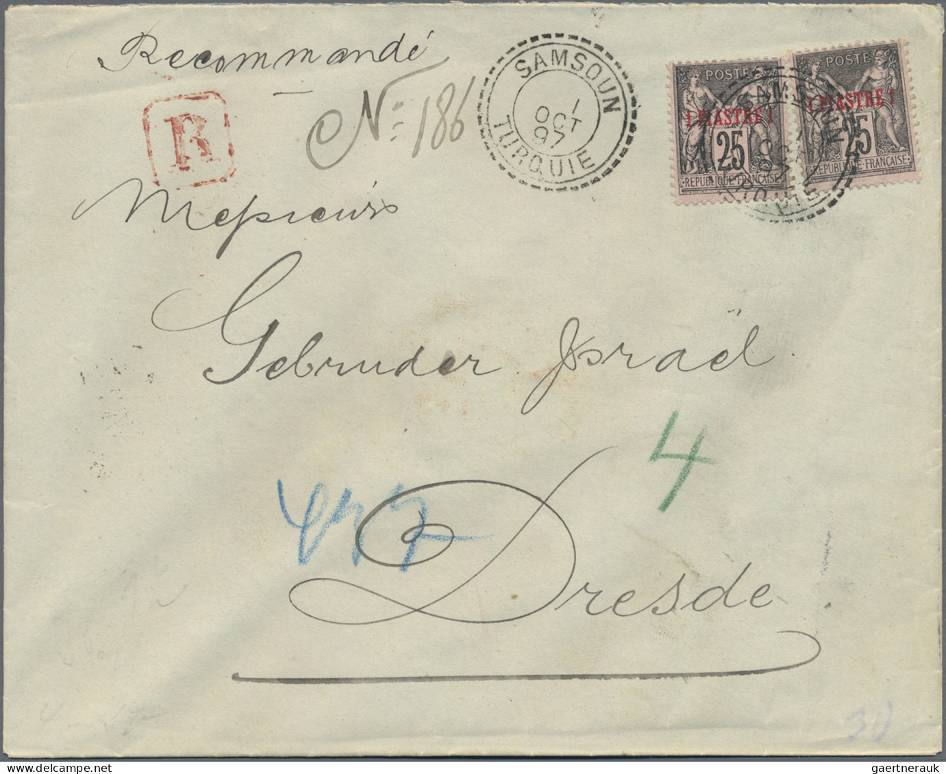 French Post Offices In The Levant: 1897, 25 C. (2) Tied "SAMSOUN TURQUIE 1 OCT 9 - Otros & Sin Clasificación