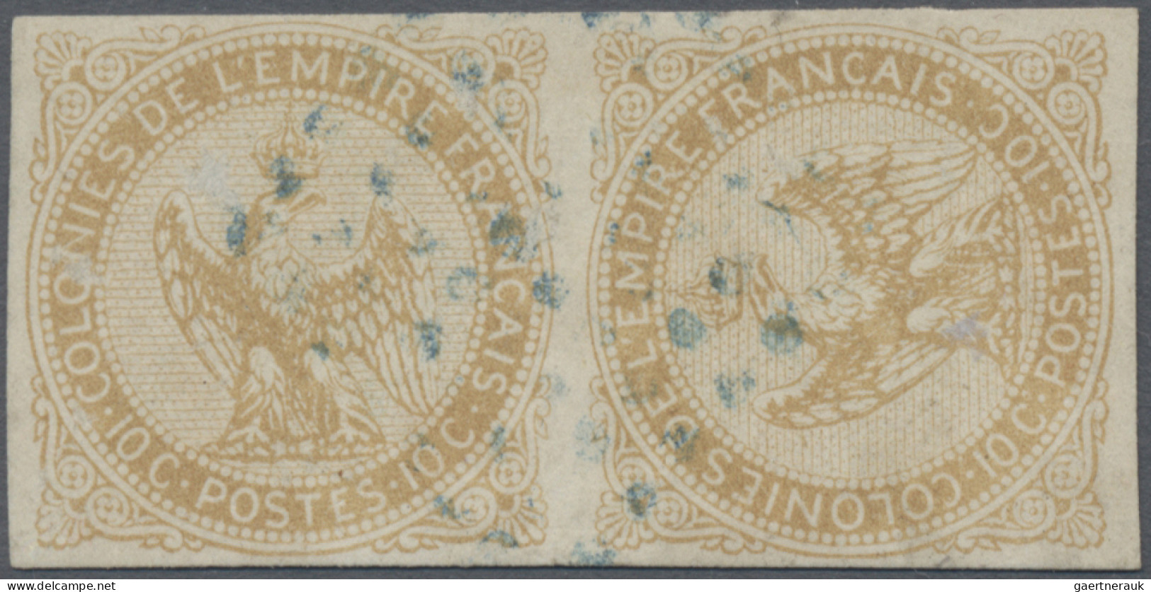 French Colonies: 1859/65, 10 C Bistre, Tête-bêche Pair, Large Margins, Thinning - Autres & Non Classés