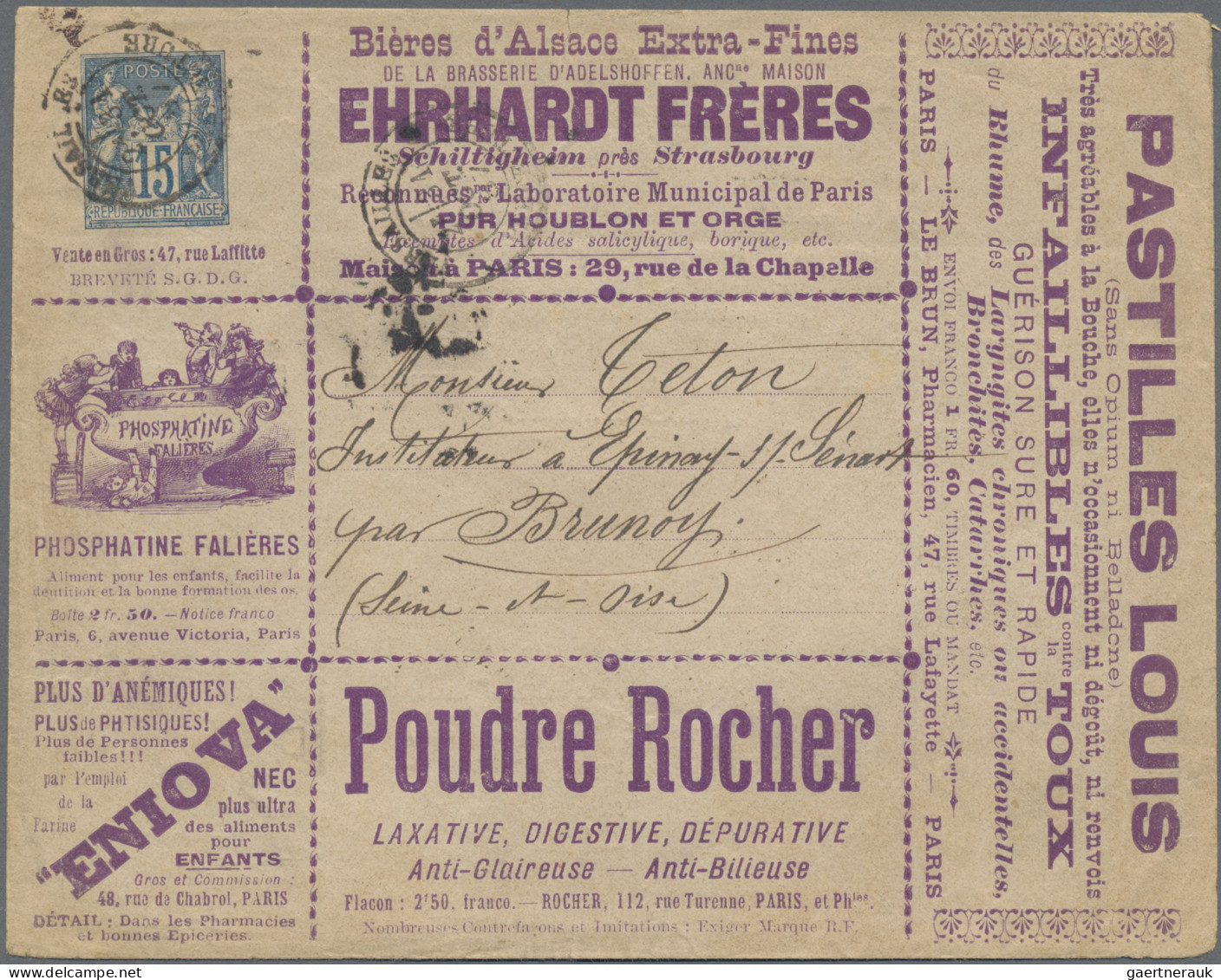 France - Postal Stationery: 1887, Type Sage 15c. Blue, Advertisement Envelope "P - Otros & Sin Clasificación