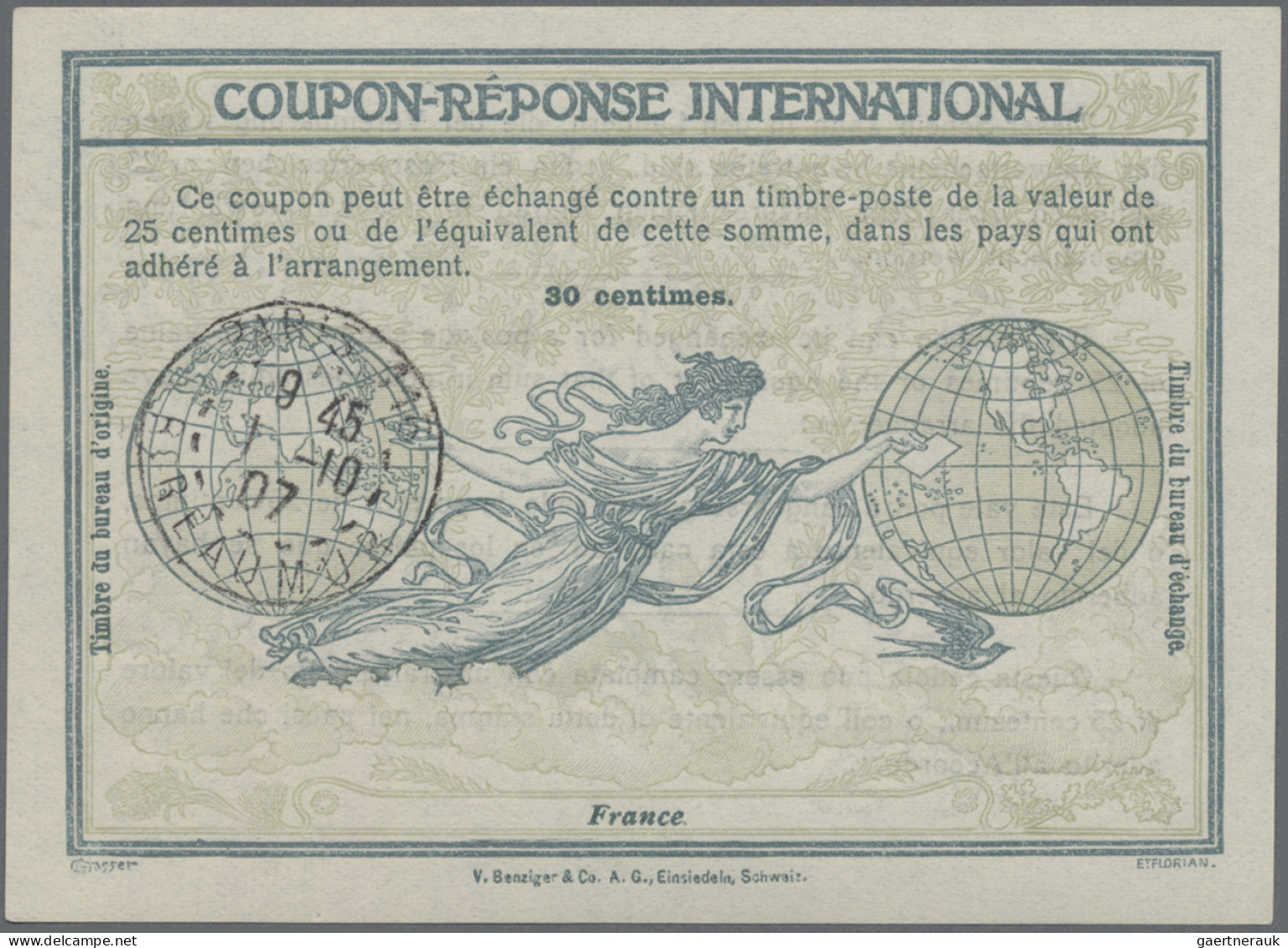 France - Postal Stationery: 1907 Intern. Reply Coupon "Rome" 30c. With FIRST DAY - Other & Unclassified