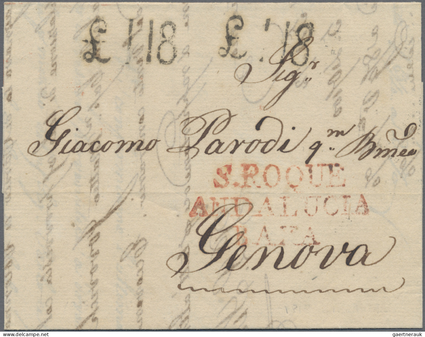 Gibraltar -  Pre Adhesives  / Stampless Covers: 1818, Entire Letter Dated "Gibli - Gibilterra