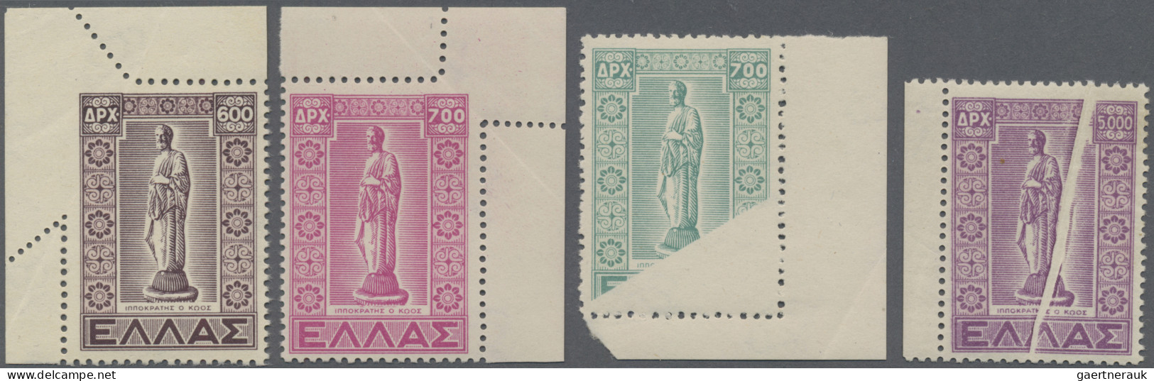 Greece: 1947/1951, Definitives "Dodecanese", Design "Hippocrates", Four Varietie - Unused Stamps