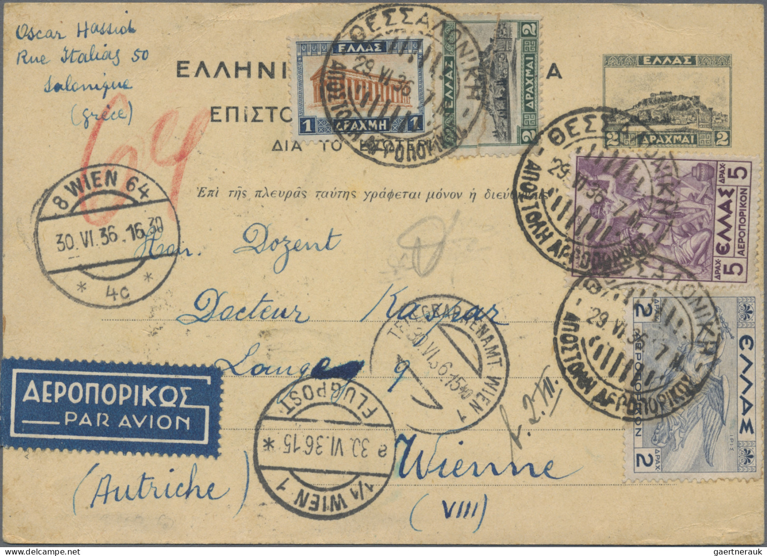 Greece - Postal Stationery: 1936, Stationery Card 2dr. Olive-green/black Uprated - Postal Stationery