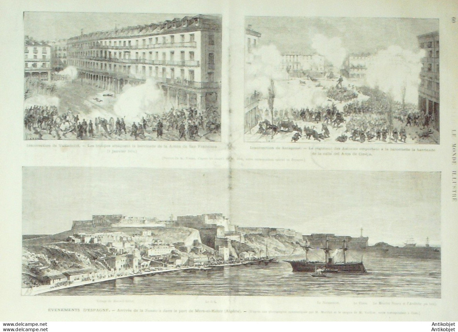 Le Monde illustré 1874 n°876 Algérie Mers-el-Kébir Numancia Espagne Carthagène