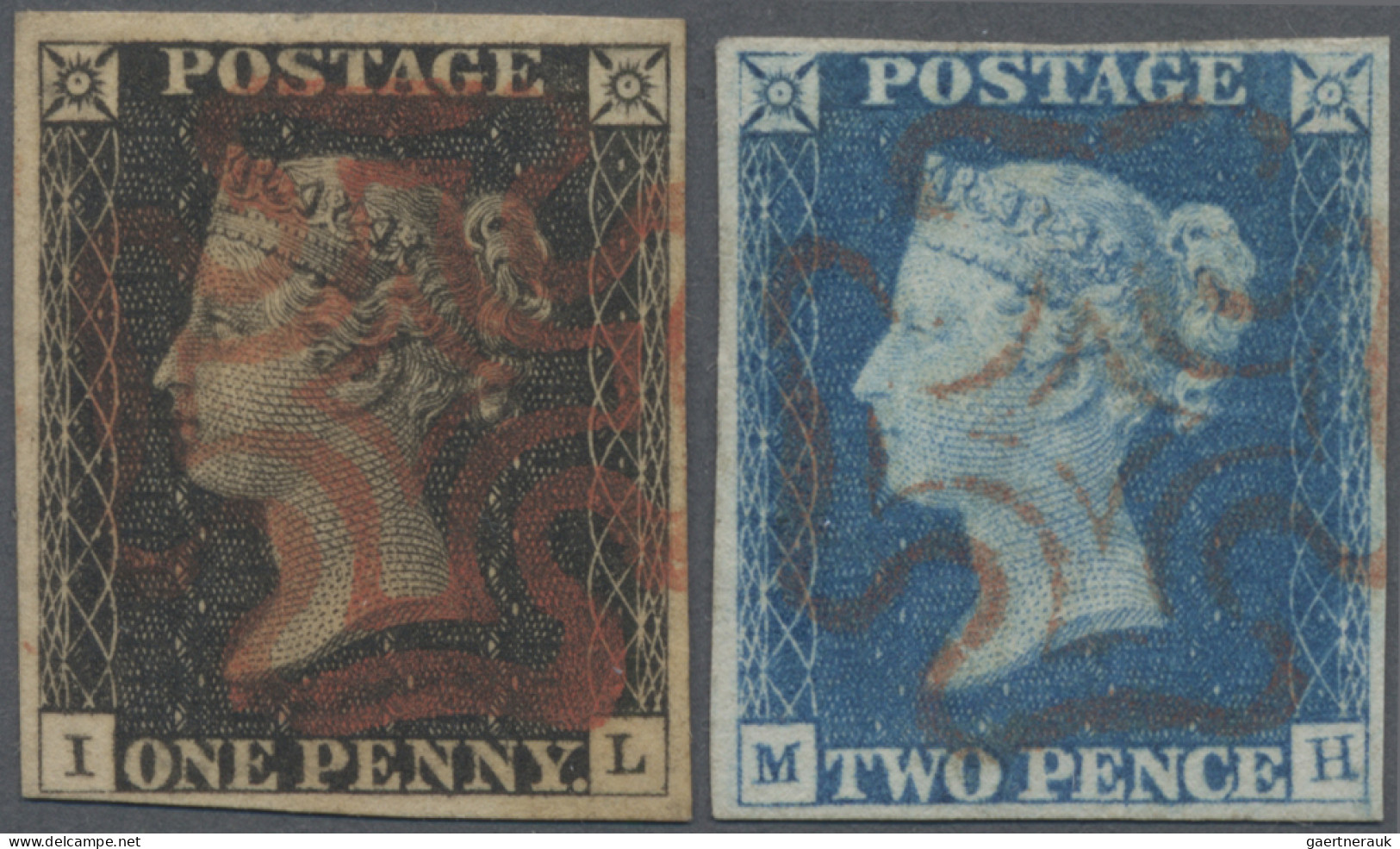 Great Britain: 1840, QV 1 D Black, Complete Margins, And 2 D Blue, Watermark Sma - Gebraucht