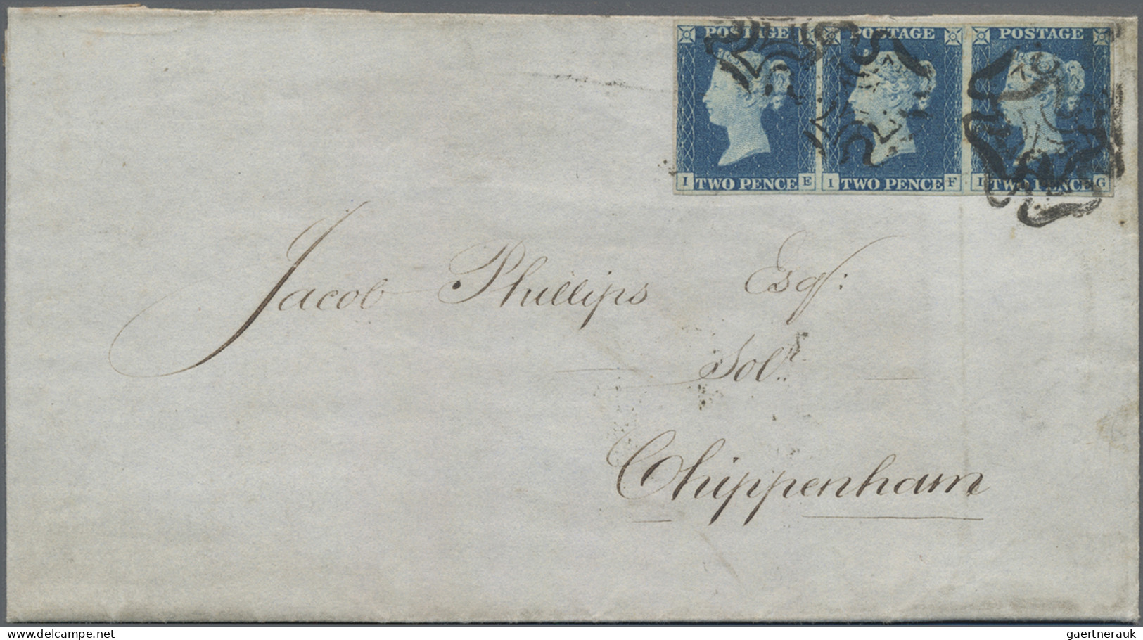 Great Britain: 1842, 2d. Blue, Horizontal Strip Of Three Lettered "I-E"-"I-G", B - Cartas & Documentos