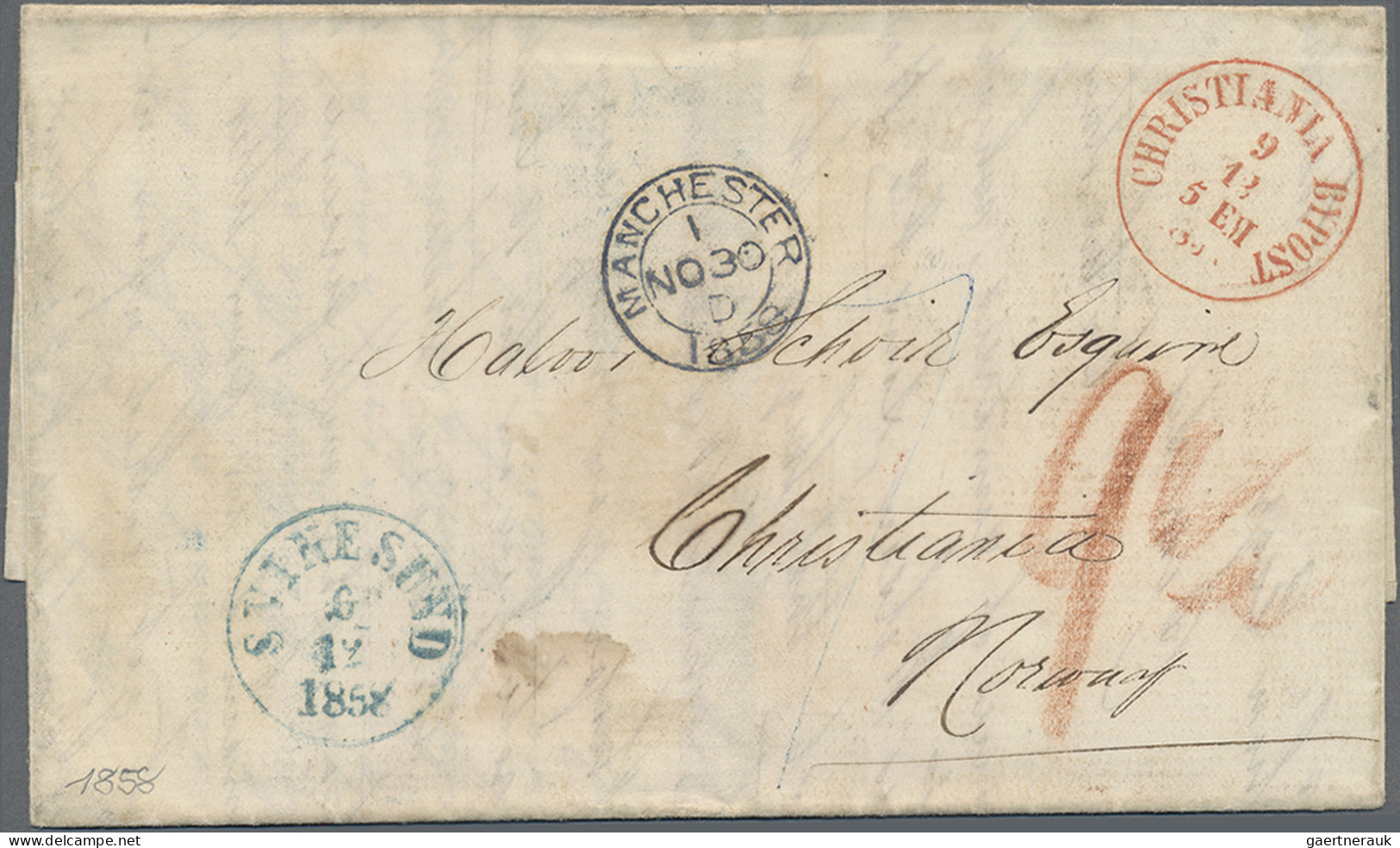 Great Britain: 1858, Entire Folded Letter From "Manchester No. 30 1858" To Chris - Storia Postale