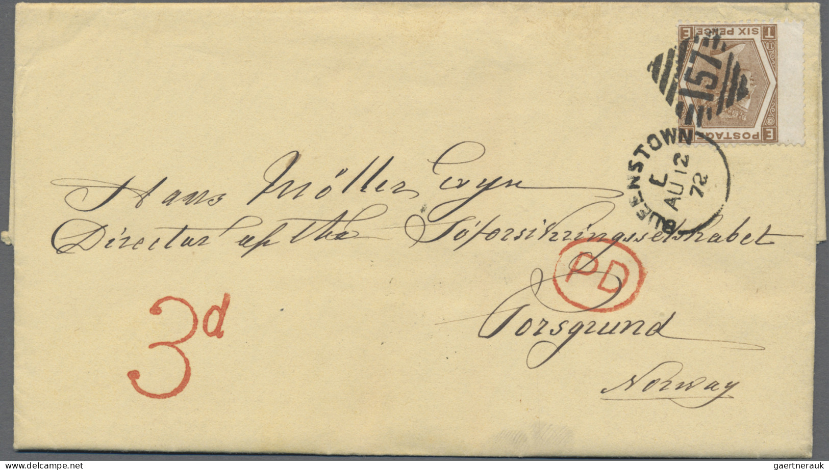 Great Britain: 1872, 6 P. Orangebraun, Links Breitrand, Tadellos Auf Brief Mit I - Briefe U. Dokumente