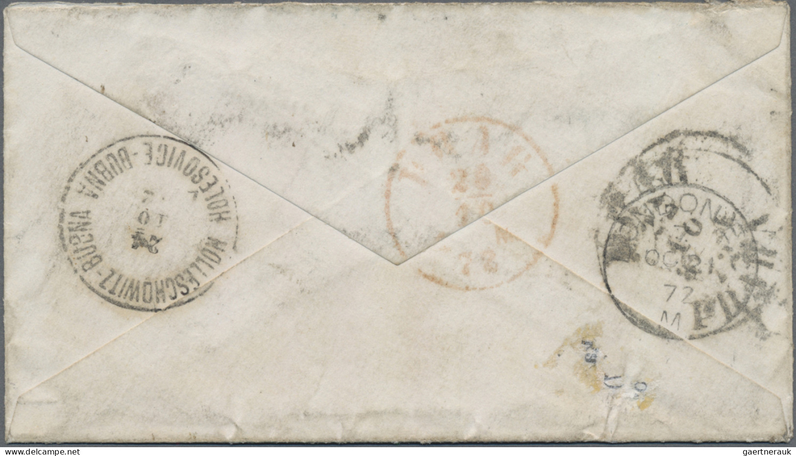 Great Britain: 1872 Stampless Cover From London To Bubna, Redirected To Bubenc A - Brieven En Documenten