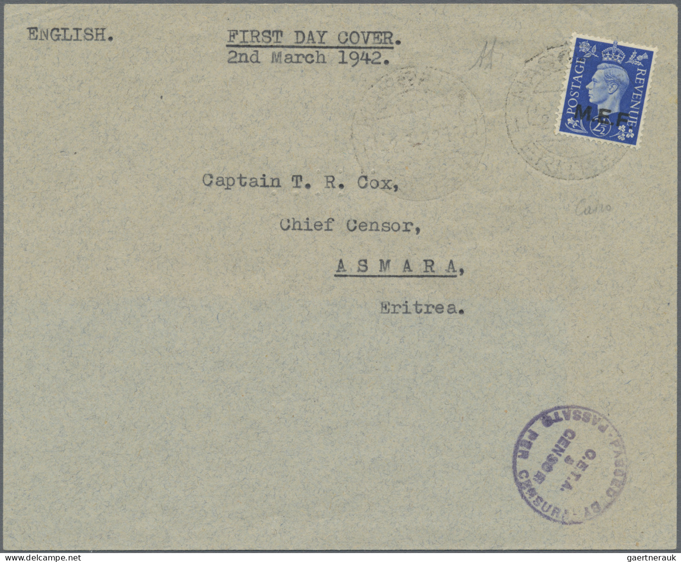 British Military Post  in WWII: 1942, Middle East Forces - NAIROBI OVERPRINT 1 d