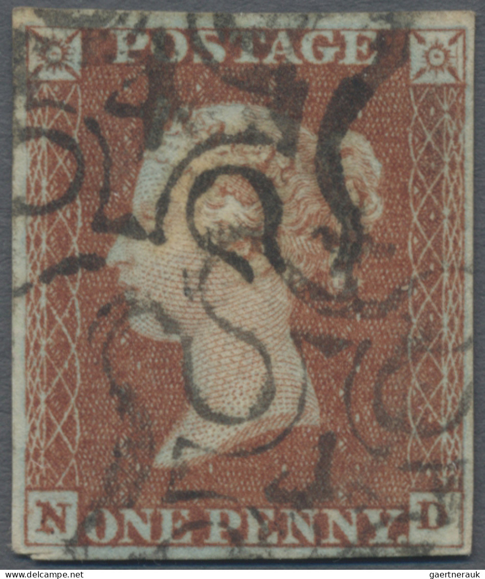 Great Britain - Post Marks: 1843, London, Number "4" MALTESE CROSS: 1d Red-brown - Poststempel