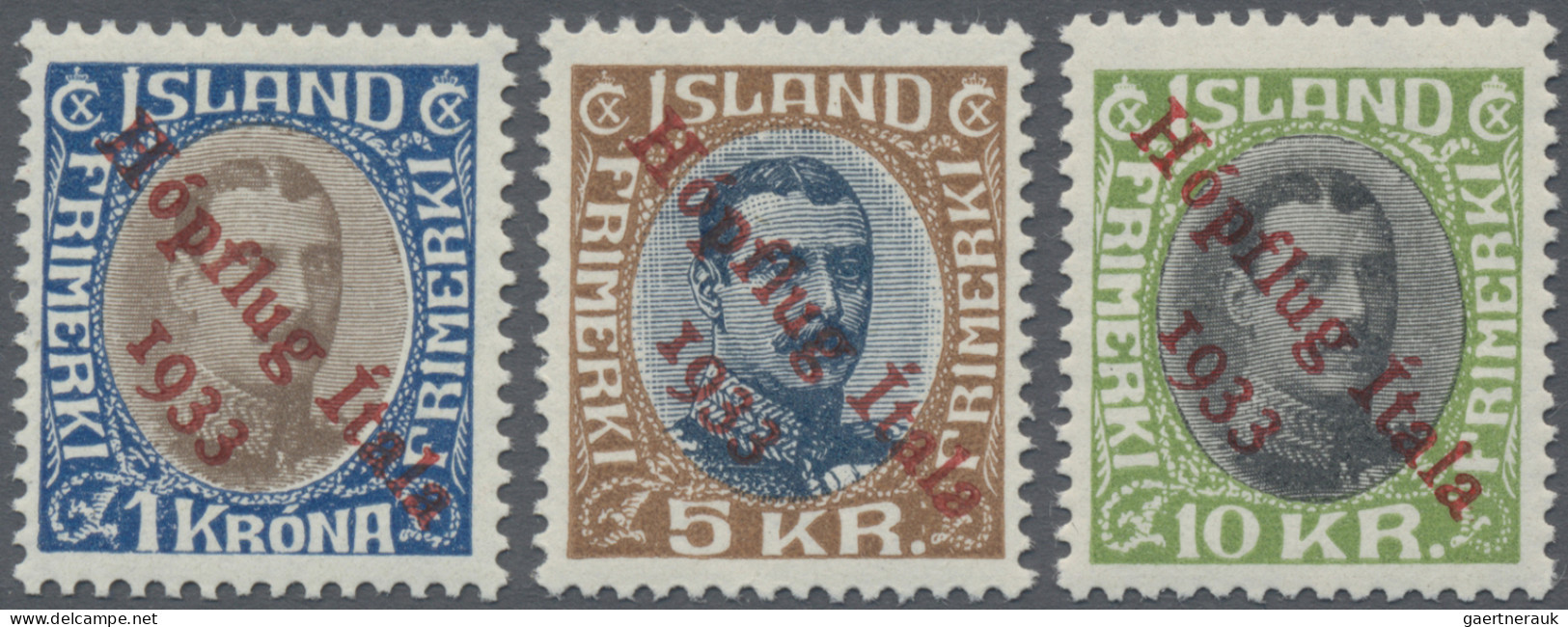 Iceland: 1933 "Hópflug" Complete Set, Mint Lightly Hinged, Original Gum, Fresh A - Andere & Zonder Classificatie