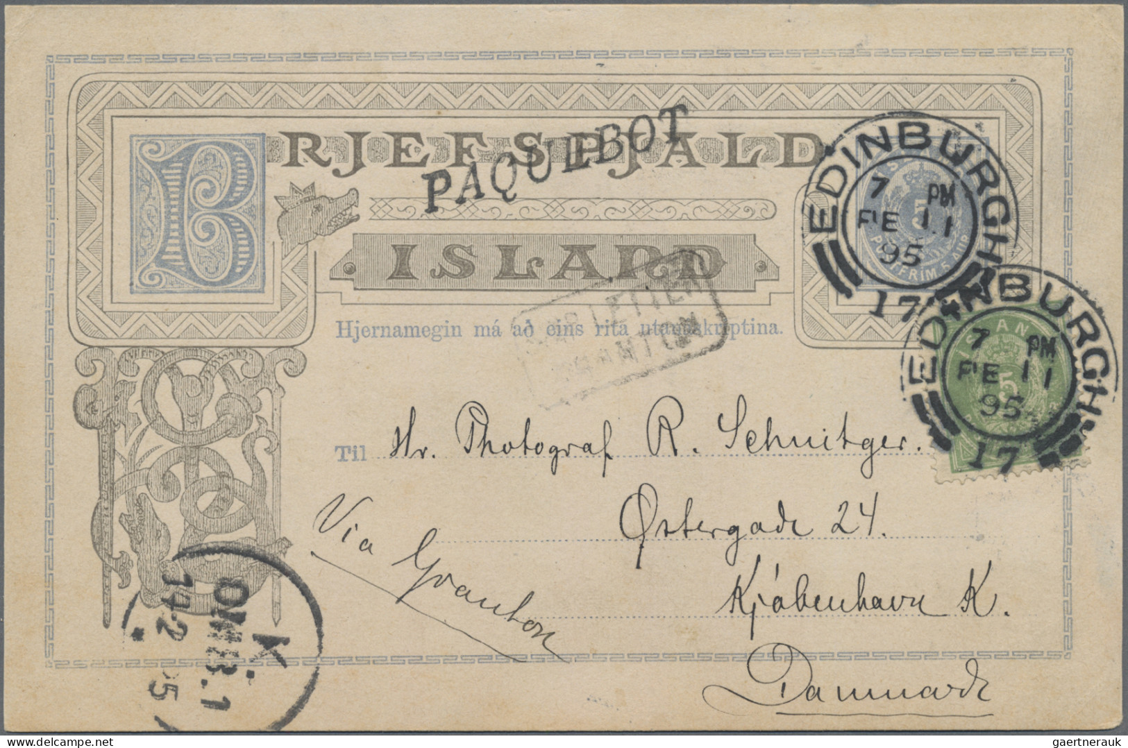 Iceland - Postal Stationery: 1895, Card 5 Aur. Blue Uprated 5 Aur. Green Canc."E - Postal Stationery