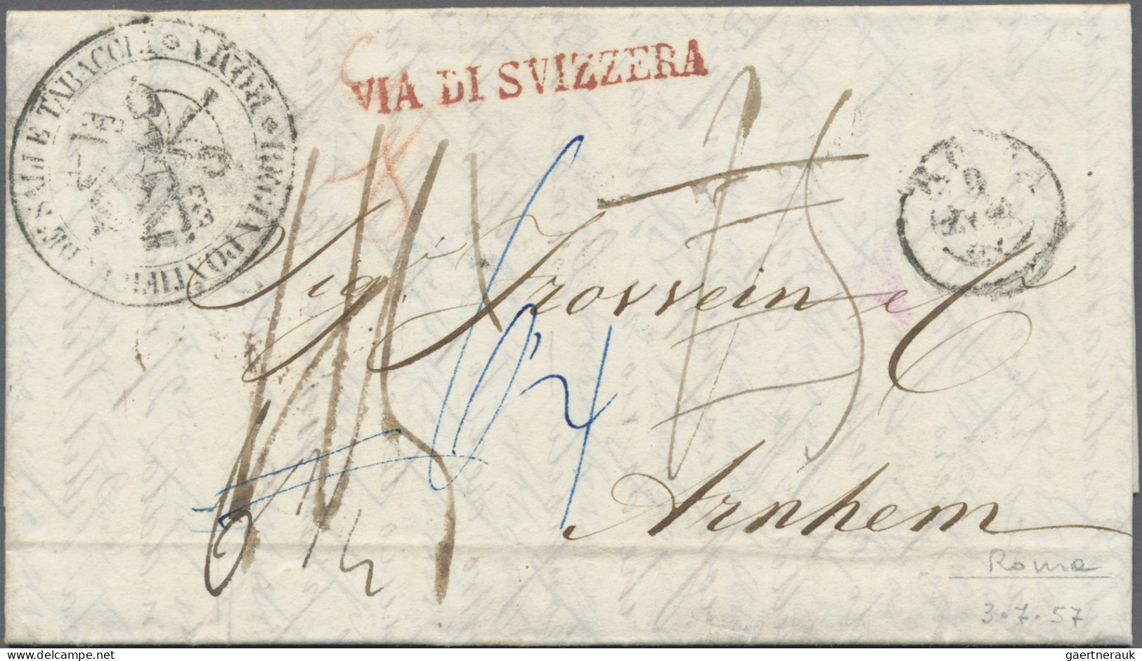 Italy -  Pre Adhesives  / Stampless Covers: 1858 (Rome - Bologna - Milan - Chur - 1. ...-1850 Vorphilatelie