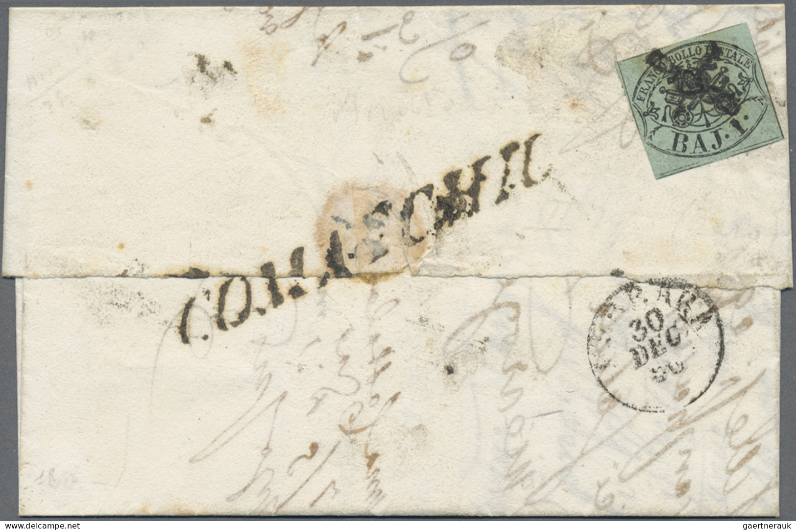 Italian States - Papal State: 1852, Four Covers From The First Issue: A) 5 Baj R - Papal States