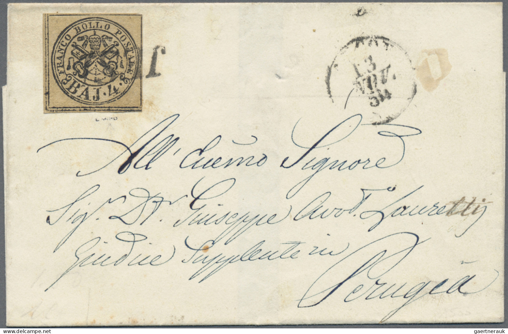 Italian States - Papal State: 1852, Four Covers From The First Issue: A) 5 Baj R - Estados Pontificados