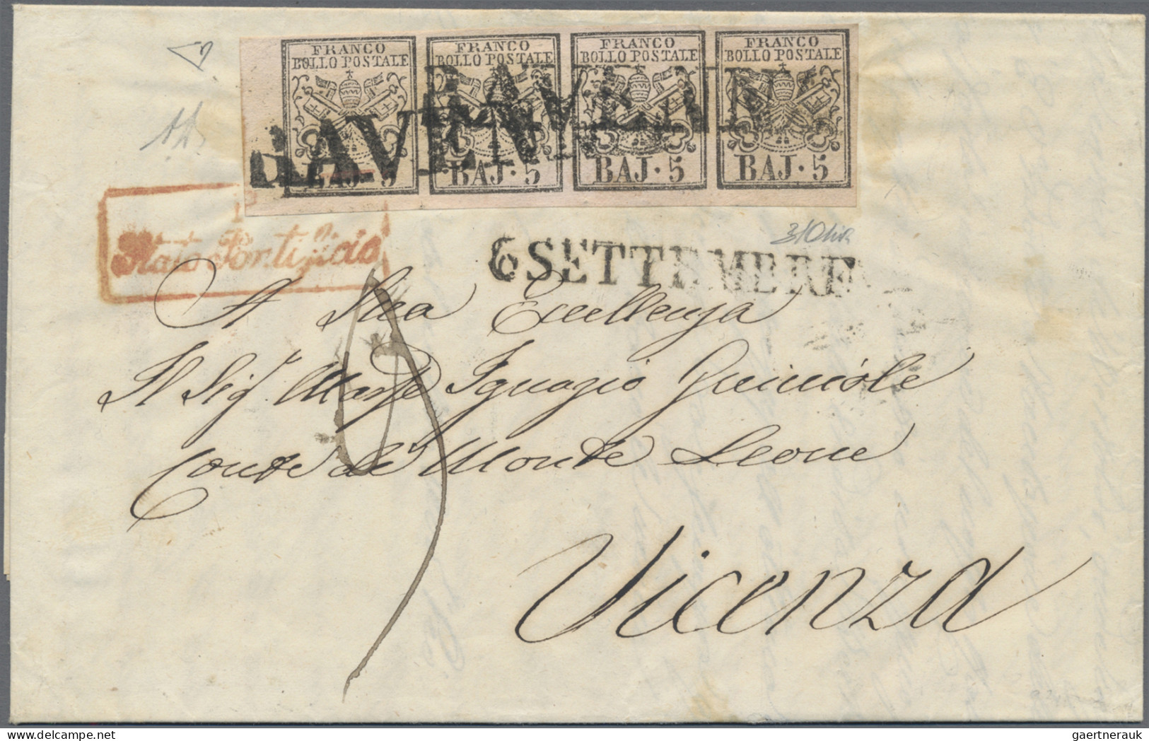 Italian States - Papal State: 1852, 5 Baj. (1852 Ravenna - Ferrara - Padova - Vi - Papal States