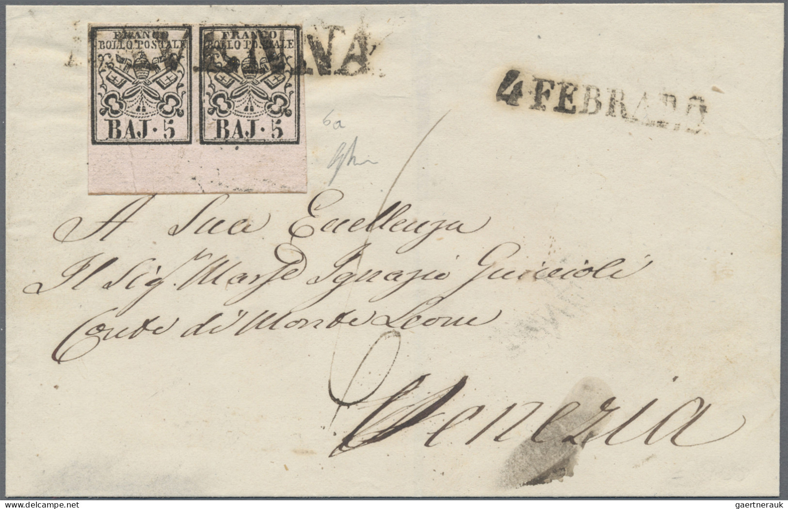 Italian States - Papal State: 1852, 5 Baj. (1852 Ravenna - Ferrara - Venice) 10 - Kerkelijke Staten