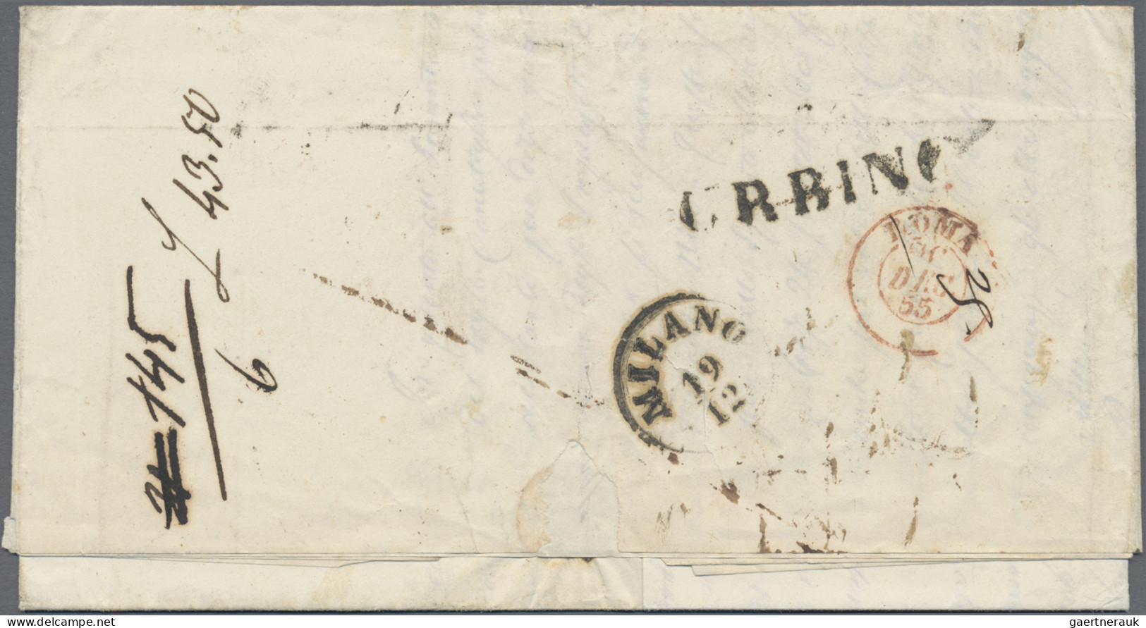 Italian States - Papal State: 1852, 5 Baj. (1855 Urbino - Pesaro - Milano - Rome - Papal States