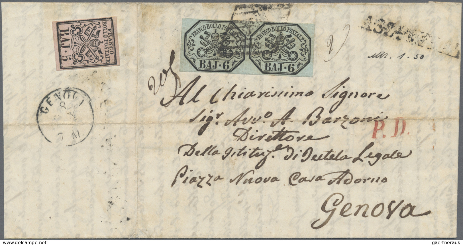 Italian States - Papal State: 1852, 5 Baj. + 6 Baj. (1856 Rome - Bologna - Milan - Kirchenstaaten