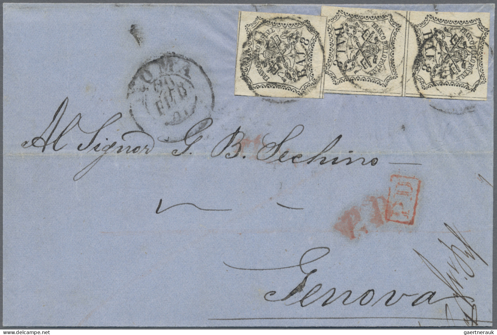 Italian States - Papal State: 1852, 8 Baj. (1857 Rome - Bologna - Milano - Genov - Papal States