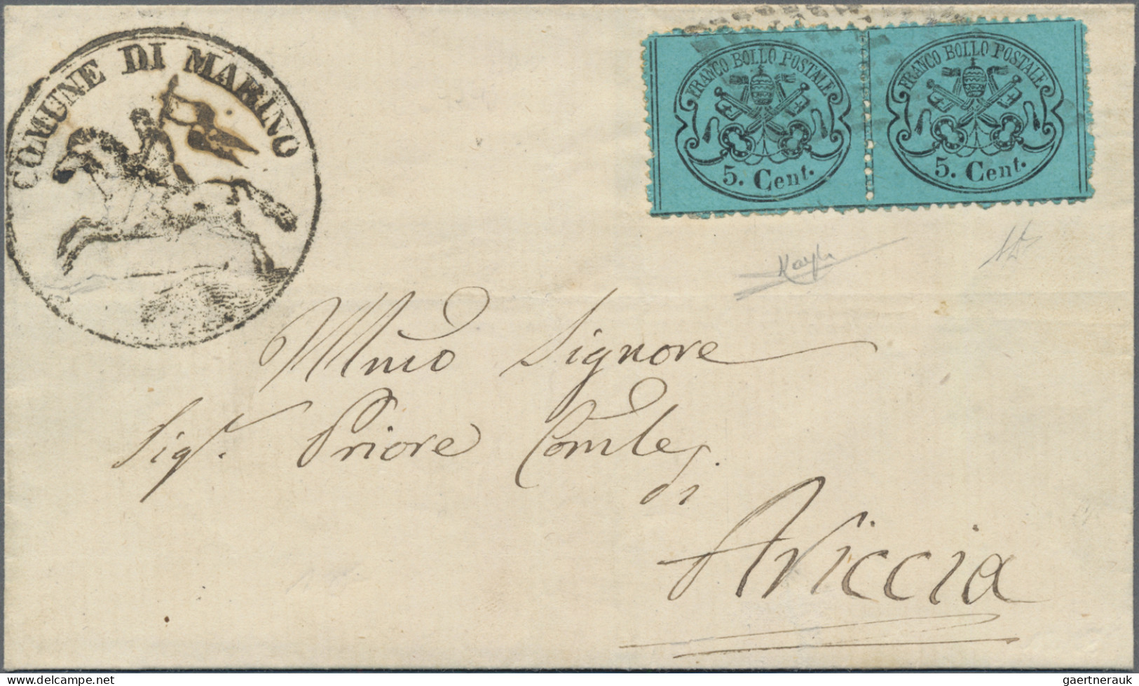 Italian States - Papal State: 1868, 5 C Green Blue, Perforated, Horizontal Pair, - Kirchenstaaten