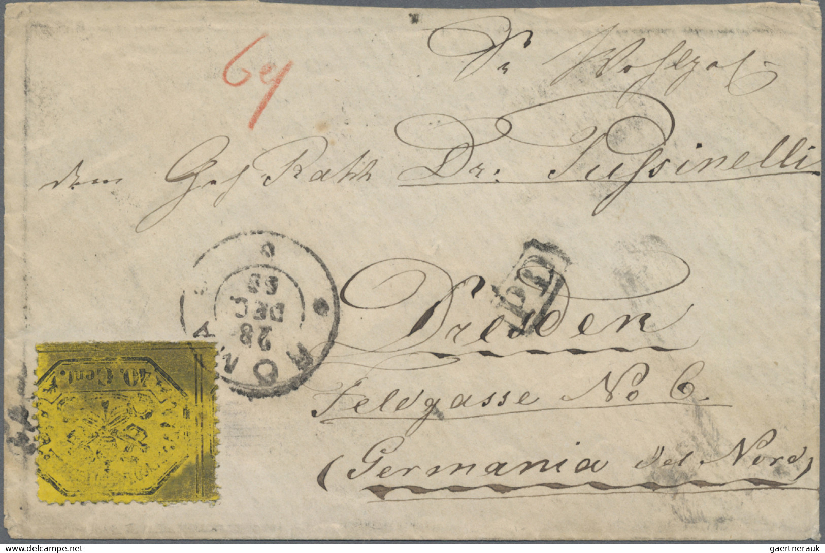 Italian States - Papal State: 1868, 40 C Yellow, Reduced Colour, Tied By Cds "RO - Kirchenstaaten