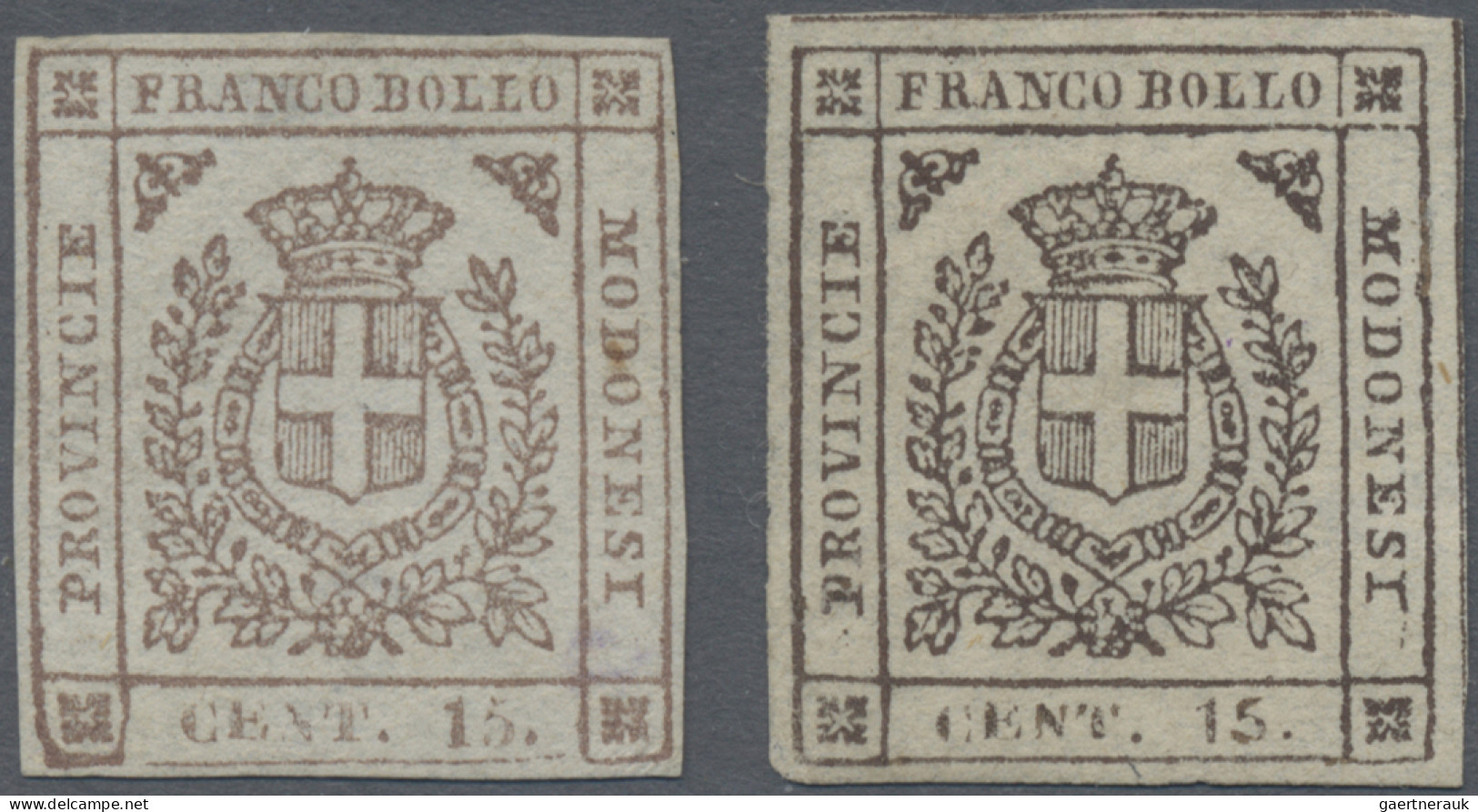 Old Italian States: Modena: 1859, Privisional Government, 15 C Brown, In Two Dif - Modène