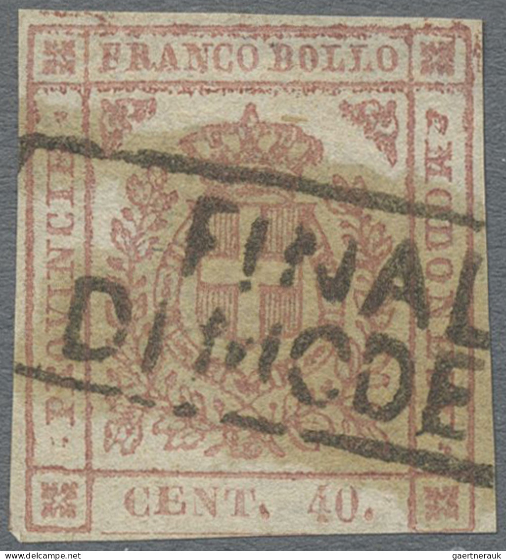 Old Italian States: Modena: 1859, 40 Cent Carmine, Cut In At The Bottom, Cancell - Modena