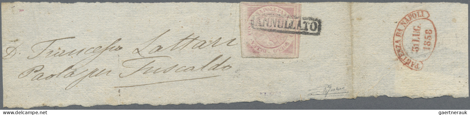 Italian States - Naples: 1858, ½ Gr Rose, Tied By Framed "ANNULLATO", Red "PARTE - Neapel