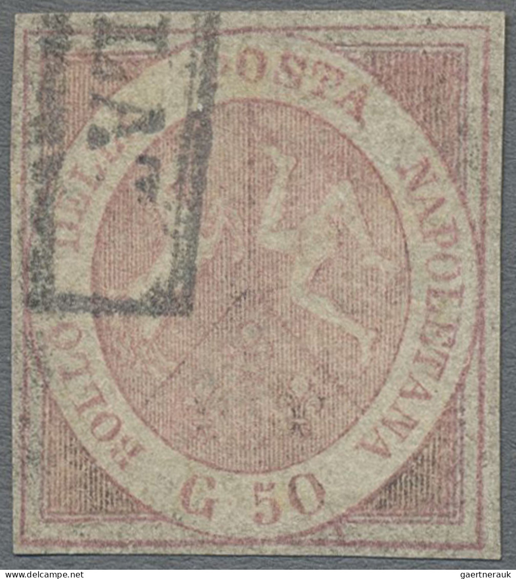 Italian States - Naples: 1858, 50 Gr. Rose, Cancelled By Part Of Framed "ANULATO - Napels