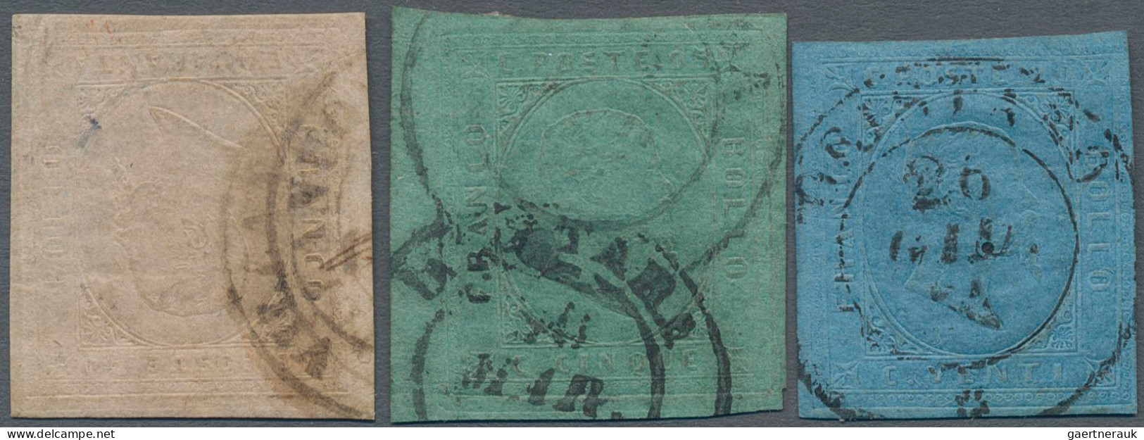 Italian States - Sardinia: 1853, 5 C Green - 40 C Light Rose, The 5c With Very L - Sardinië