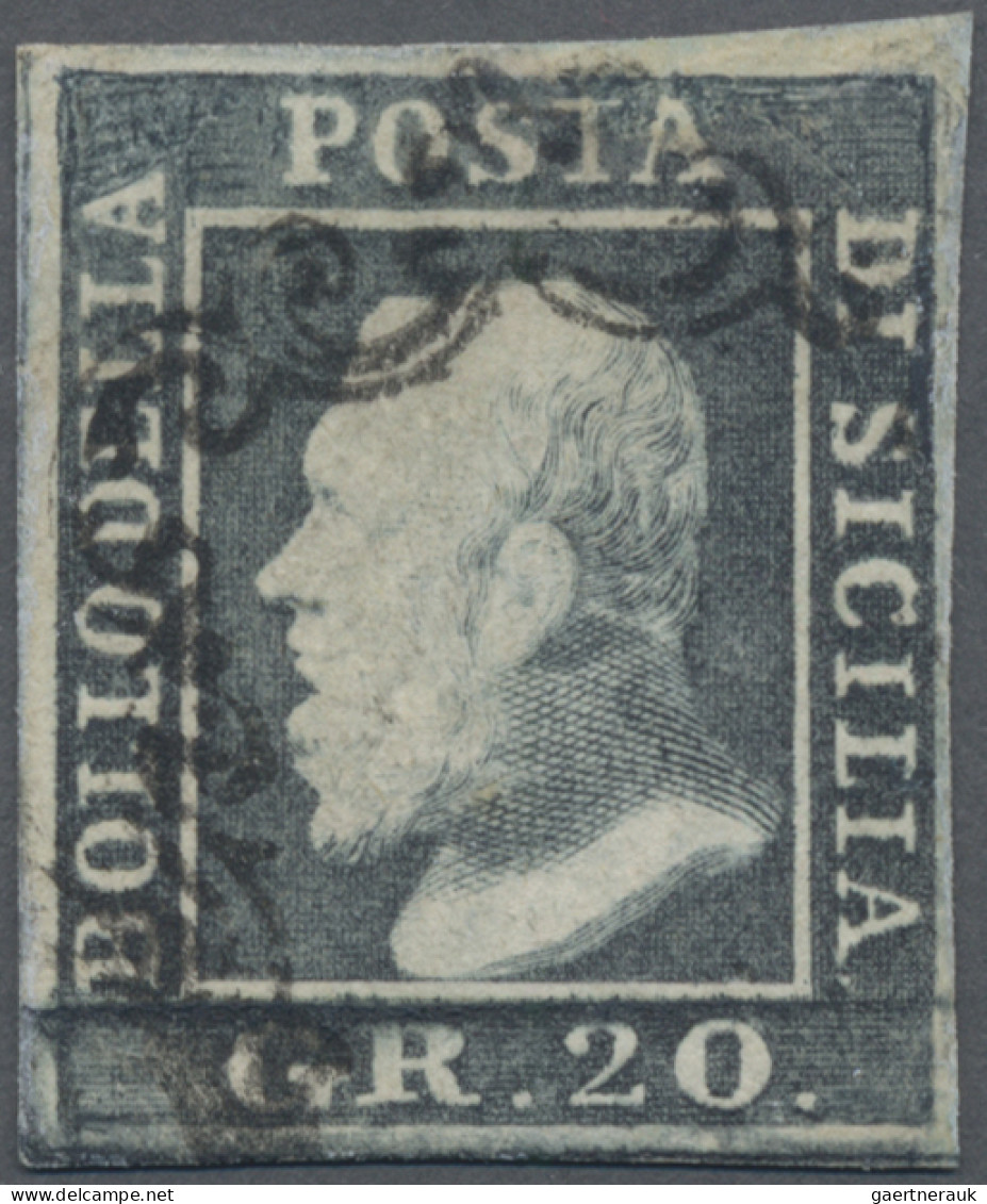 Italian States - Sicily: 1859, 20 Grana, Dark Grey, Used, No Signatures. - Sicilië
