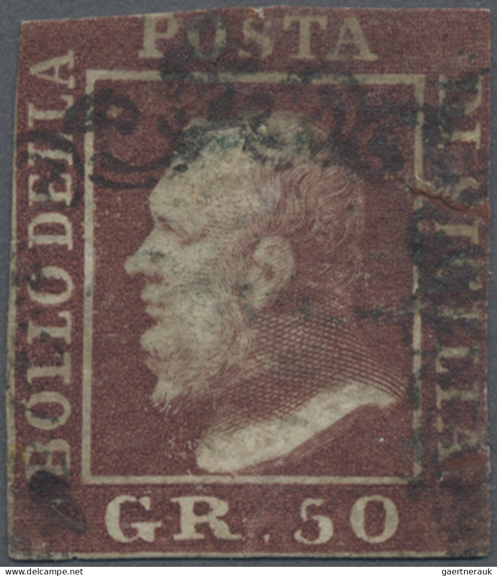Italian States - Sicily: 1859, 50 Grana Reddish Brown, Used, Thin Spot, Cut In A - Sicily