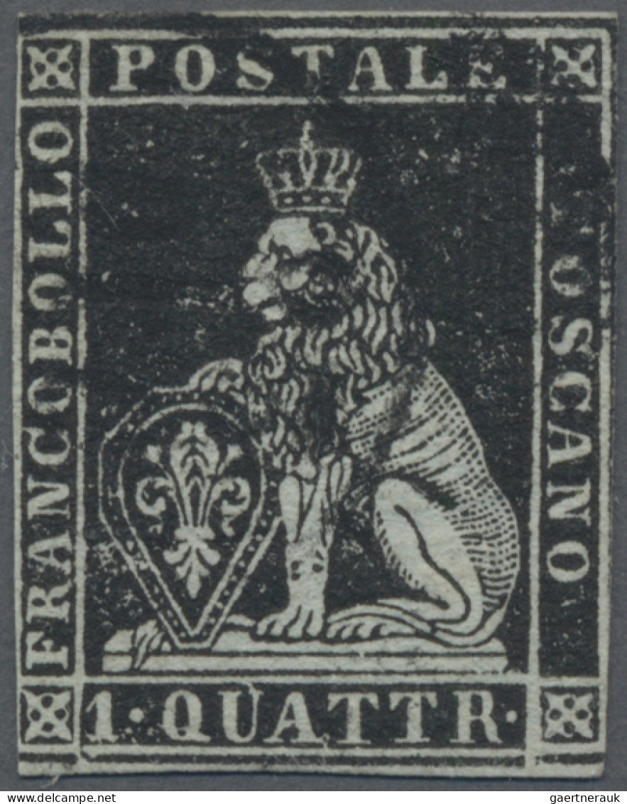 Italian States - Tuskany: 1851, 1 Q Black, Mostly Good Margins, Narrow At The Lo - Toscana