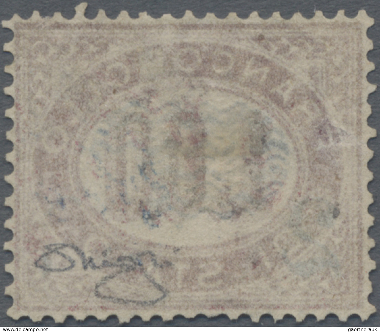 Italy: 1878, 2 C Blue On 1.00 L Dark Lilac, Part Of The Overprint Missing (parts - Usati
