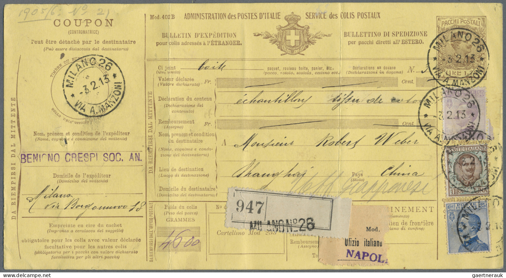 Italy: 1913, Complete Postal Stationery Package Card 1,75 L With Additional Fran - Autres & Non Classés