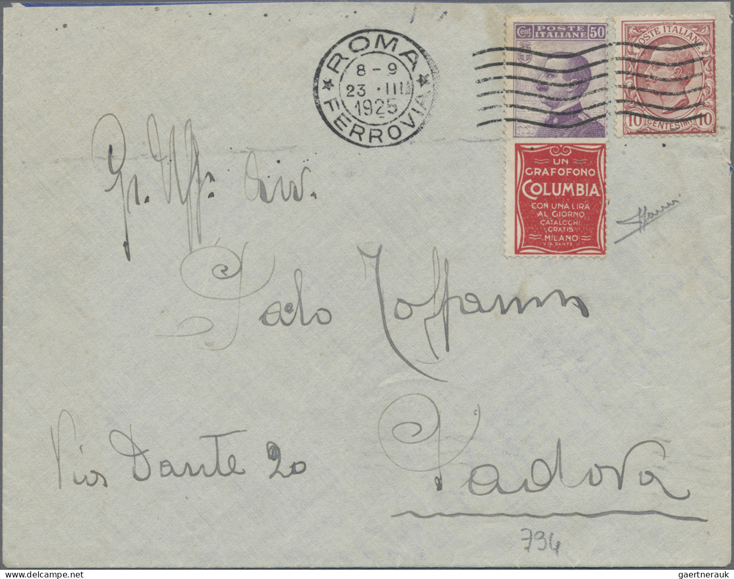 Italy: 1925, 50 C Violet With Advertisal "Columbia Grafofono" And Additional 10 - Poststempel