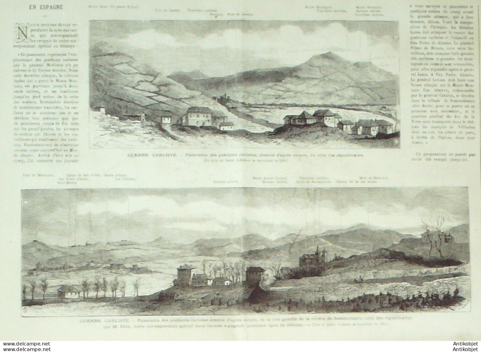 Le Monde illustré 1874 n°886 Espagne Somorrostro guerre Carliste Ballon Etoile polaire