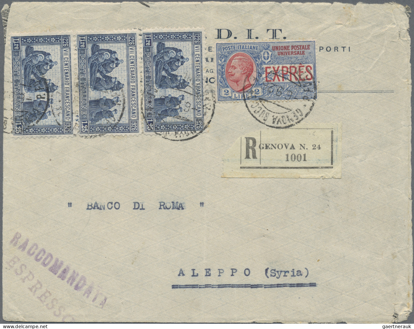 Italy: 1925, Express Stamp 2l. Blue/red In Combination With Vertical Strip Of Th - Poststempel