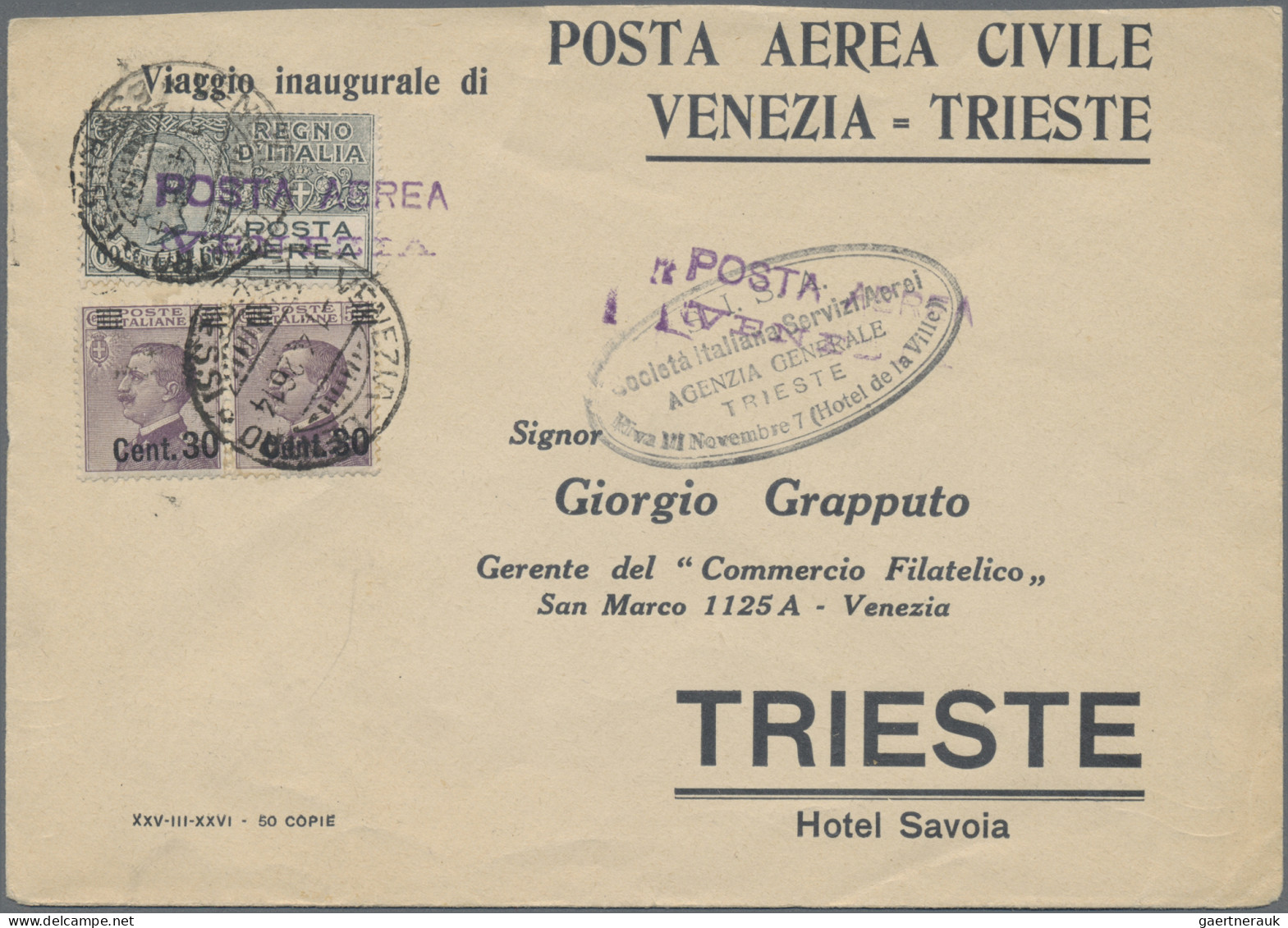 Italy: 1926, Airmail 60c. Grey And Horizontal Pair 30c. On 55c. Purple On Airmai - Poststempel