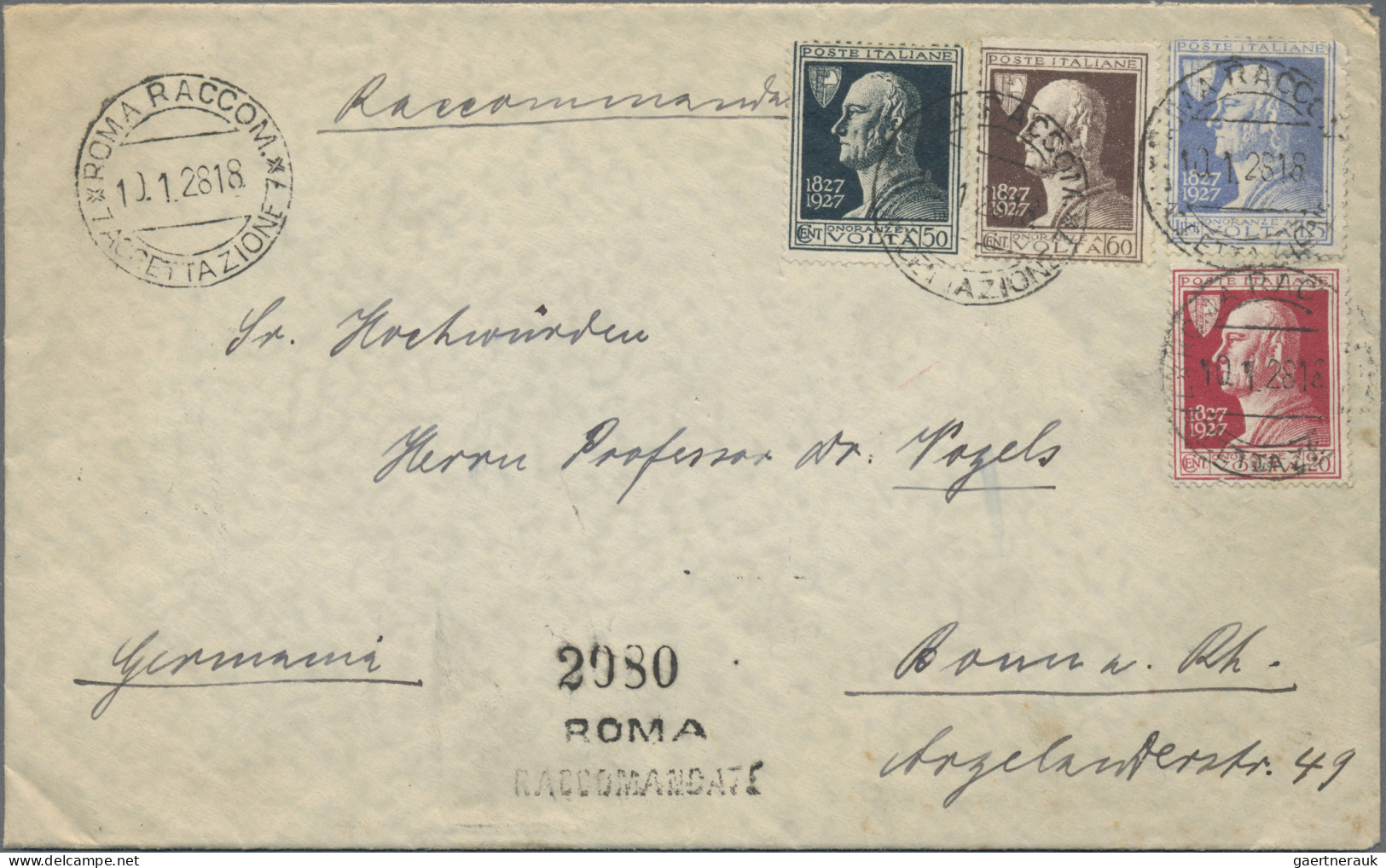 Italy: 1927, Alessandro Volta 20c.-1.25l., Complete Set On Registered Cover From - Marcofilía