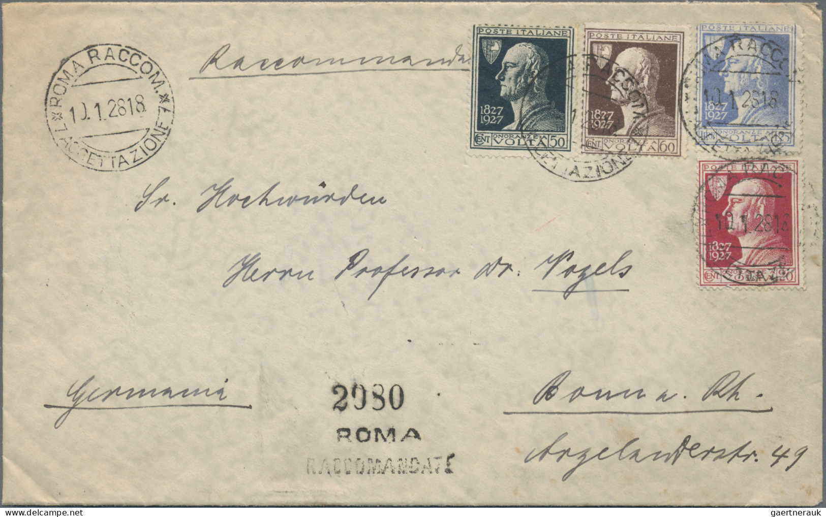 Italy: 1927, Alessandro Volta 20c.-1.25l., Complete Set On Registered Cover From - Marcophilie