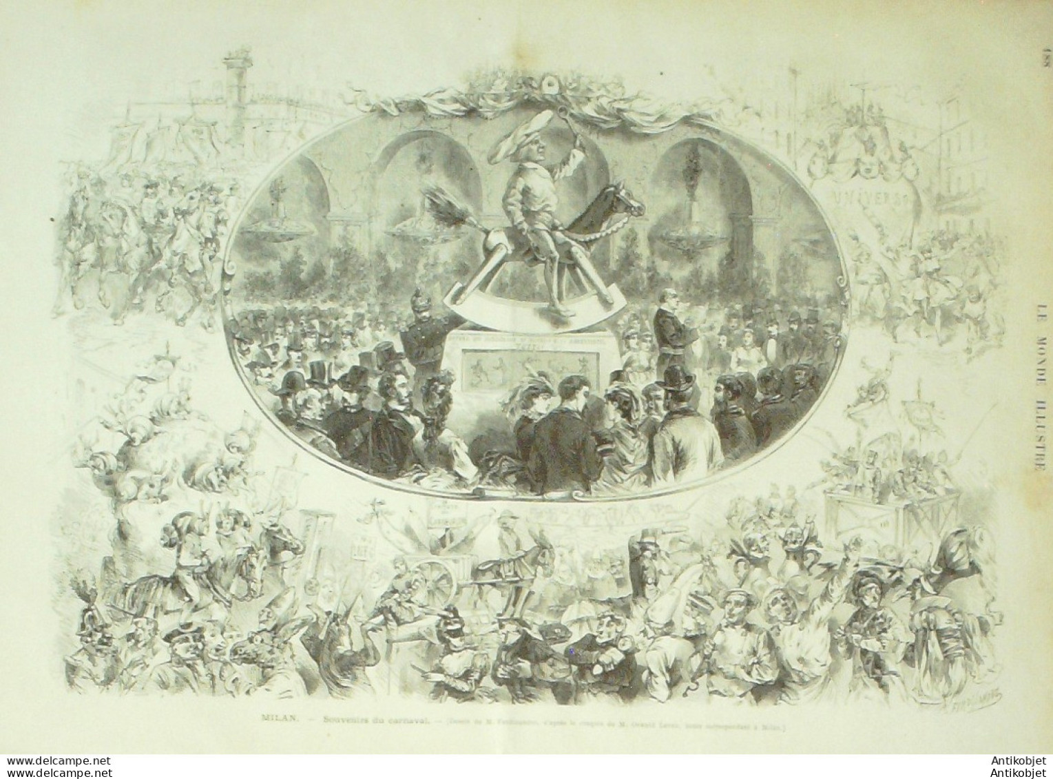 Le Monde illustré 1874 n°884 Italie Milan carnaval Espagne Somorrostro fête de blanchisseurs