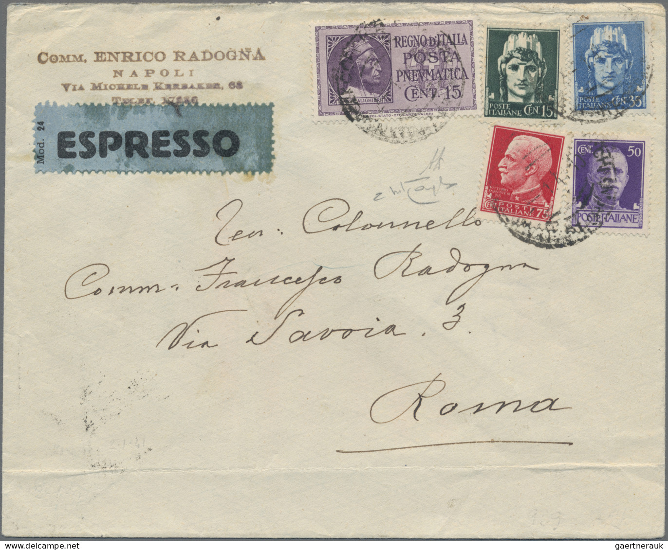 Italy: 1933, Pneumatic Mail Stamps, 15 C Dante And 35 C Gallileo, Both In Mixed - Marcophilia