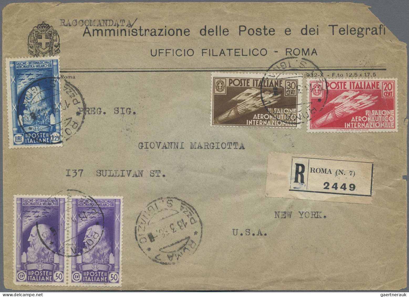 Italy: 1936, "First International Aeronautical Exhibition In Milan", Complete Se - Marcophilia