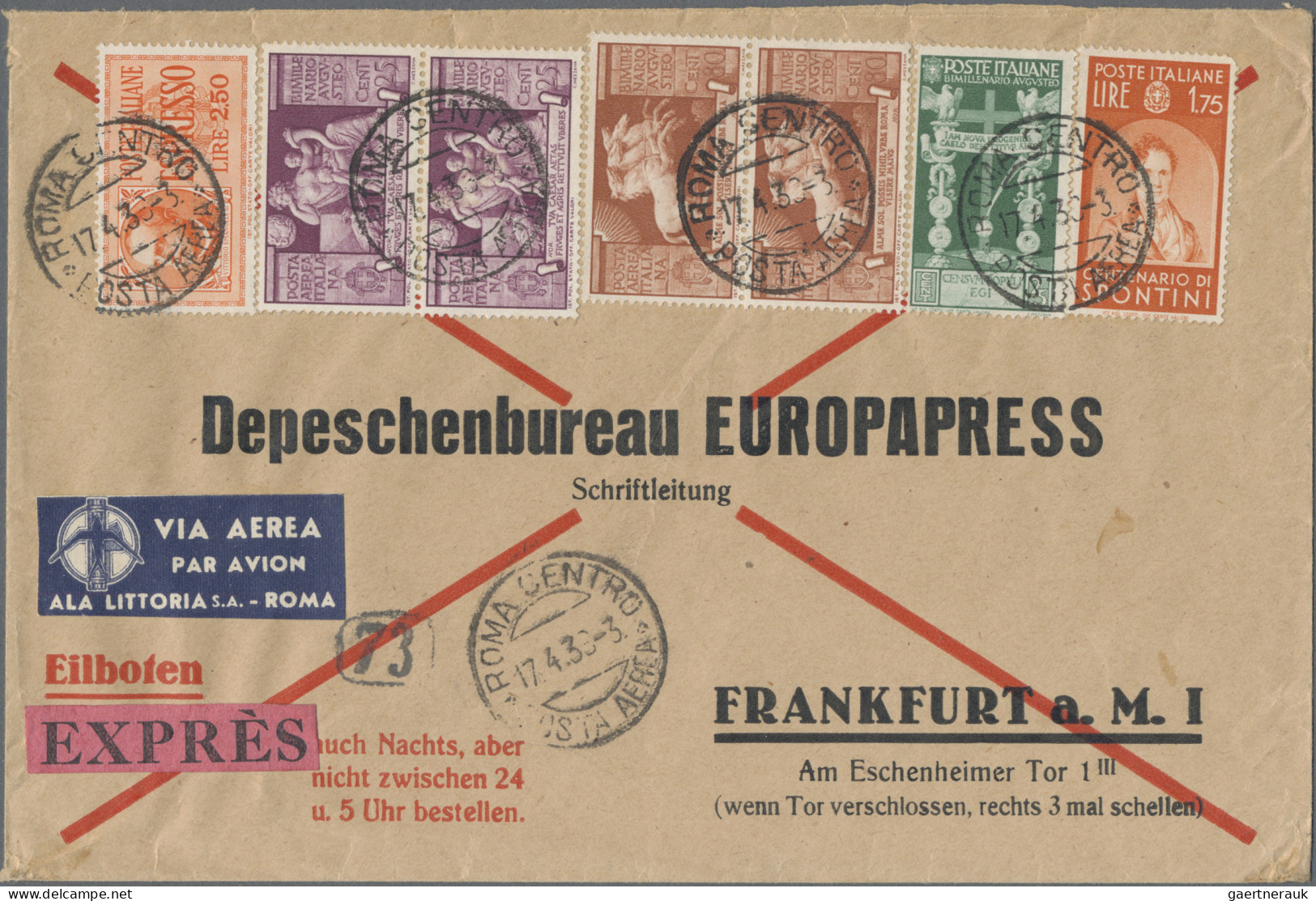 Italy: 1938, Emperor Augustus Airmail Stamps 25c. Lilac And 80c. Red-brown Each - Storia Postale