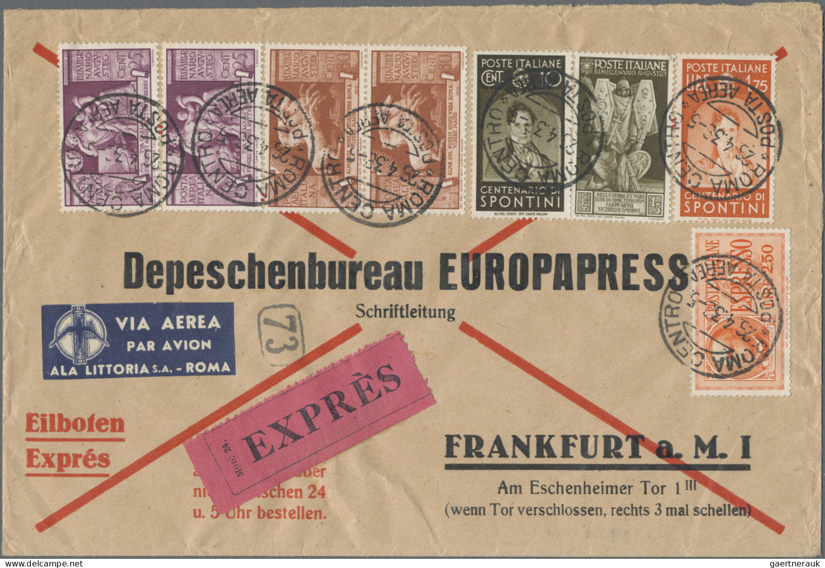 Italy: 1938, Emperor Augustus Airmail Stamps 25c. Lilac And 80c. Red-brown Each - Marcophilia
