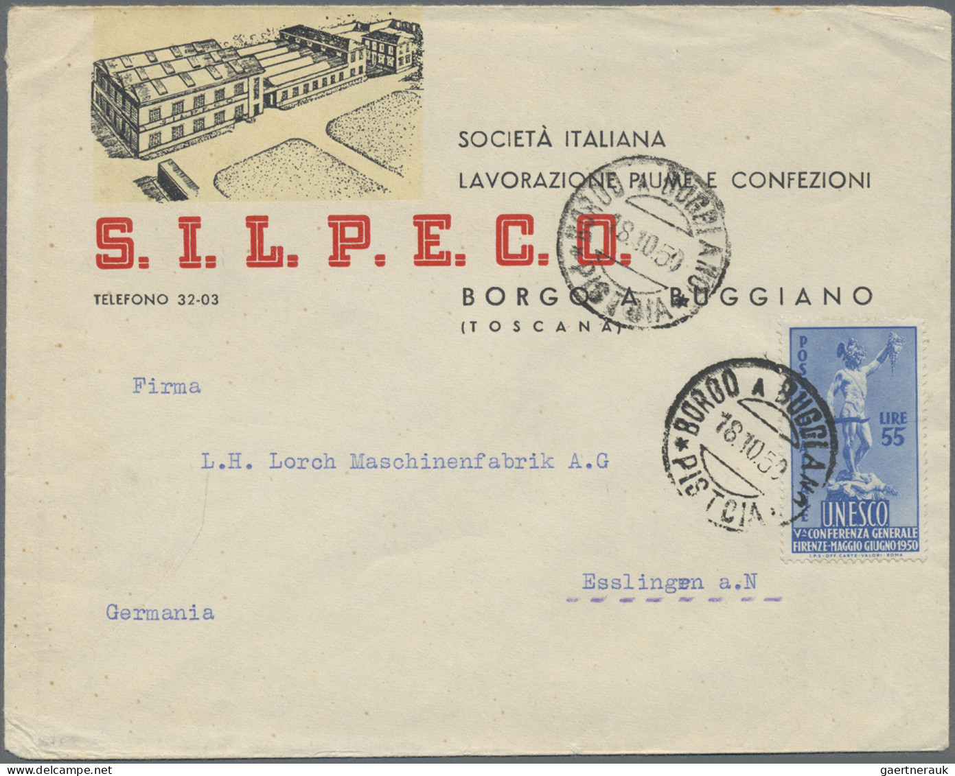 Italy: 1950, UNESCO Conference 55l. Blue, Single Franking On Cacheted Commercial - 1961-70: Marcophilie